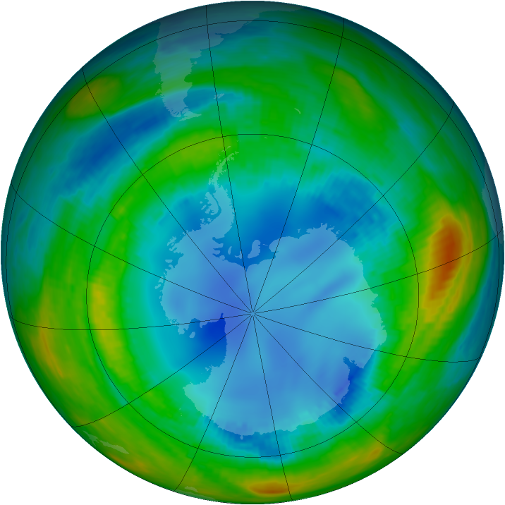 Antarctic ozone map for 11 August 1990